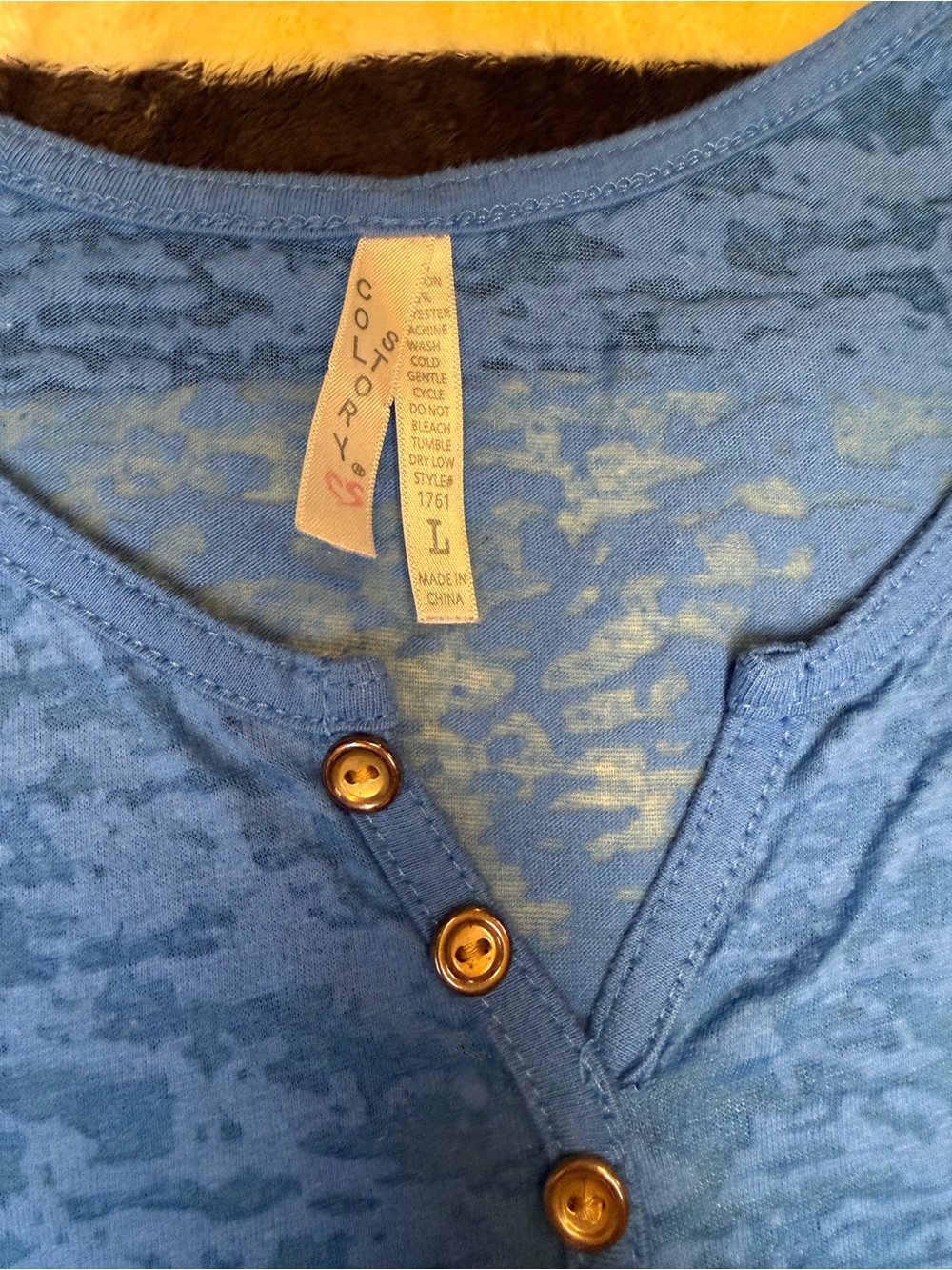 Color Story Burnout Henley Blouse Blue Size L - Picture 10 of 12